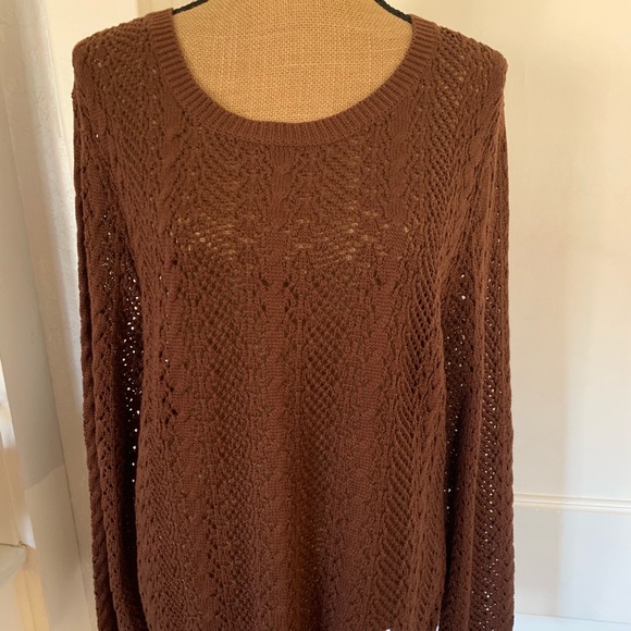 New Gorgeous Brown Pointelle Knit Sweater New - Picture 1 of 9